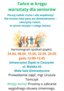 Plakat zparoszenie na warsztaty inforamcje i tanczące pary